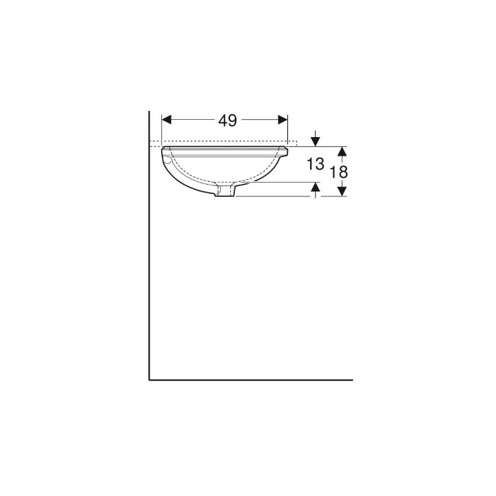 Geberit Variform Unterbauwaschtisch, eliptyczna, B62.5cm, H18cm, T49cm, z Überlauf, ohne Hahnloch