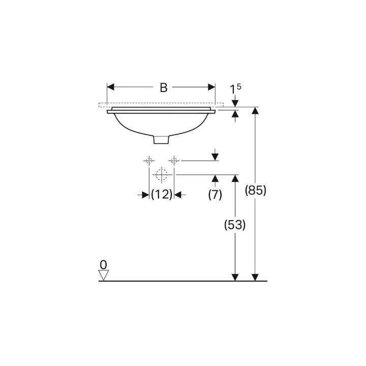 Geberit Variform Unterbauwaschtisch, rechteckig, B53cm, H17.8cm, T44cm, z Überlauf, ohne Hahnloch