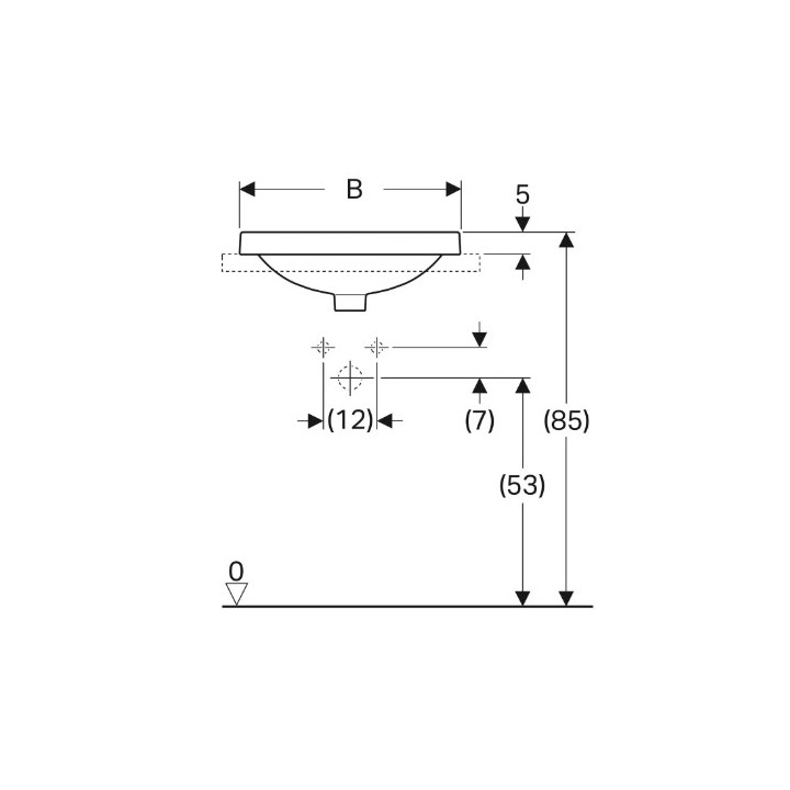 Geberit Variform Einbauwaschtisch, rund, mit Ablage, D48cm, H17.8cm, ohne Überlauf, mit Hahnloch