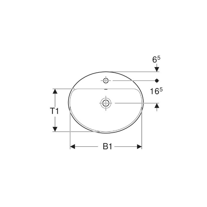 Geberit Variform Einbauwaschtisch, oval, B55cm, H17.8cm, T45cm, ohne Überlauf, mit Hahnloch