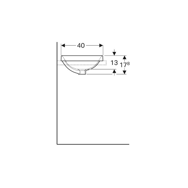 Geberit Variform Einbauwaschtisch, oval, B60cm, H17.8cm, T48cm, ohne Überlauf, mit Hahnloch
