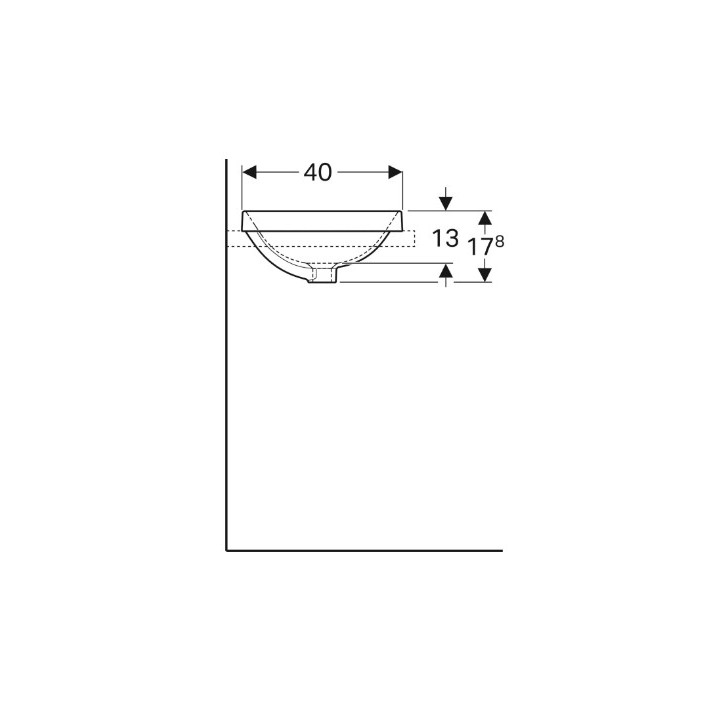 Geberit Variform Einbauwaschtisch, eliptyczna, B60cm, H17.8cm, T40cm, z Überlauf, ohne Hahnloch