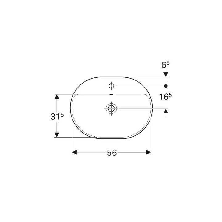 Geberit Variform Einbauwaschtisch, eliptyczna, B60cm, H17.8cm, T40cm, ohne Überlauf, ohne Hahnloch
