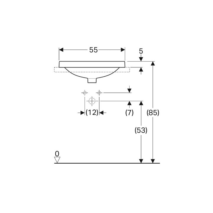Geberit Variform Einbauwaschtisch, rechteckig, B55cm, H17.8cm, T40cm, ohne Überlauf, ohne Hahnloch
