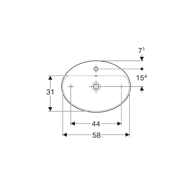 Geberit Variform Aufsatzwaschtisch, oval, B55cm, H15.8cm, T40cm, ohne Überlauf, ohne Hahnloch
