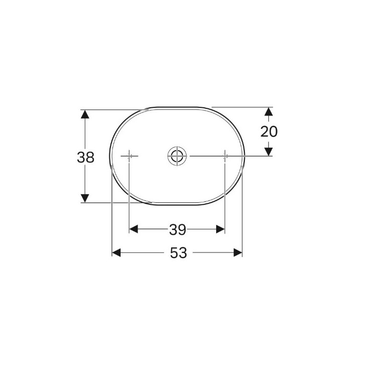 Geberit Variform Aufsatzwaschtisch, oval, B60cm, H15.8cm, T45cm, ohne Überlauf, mit Hahnloch