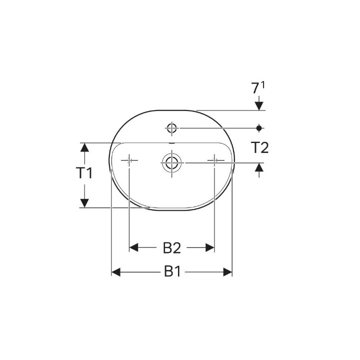 Geberit Variform Aufsatzwaschtisch, eliptyczna, B50cm, H15.8cm, T40cm, z Überlauf, mit Hahnloch