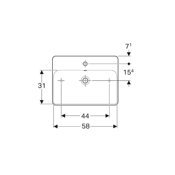 Geberit Variform Aufsatzwaschtisch, rechteckig, B60cm, H15.8cm, T45cm, z Überlauf, mit Hahnloch