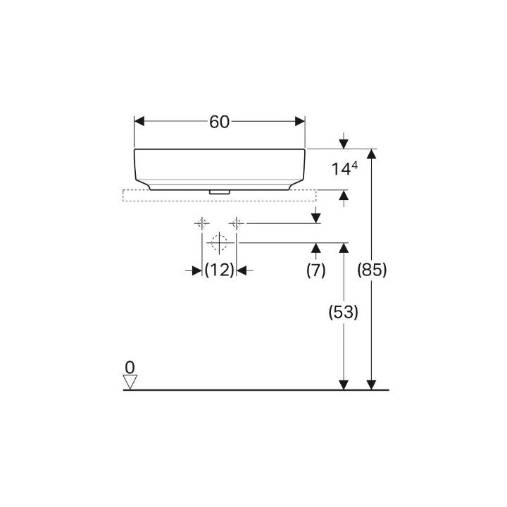 Geberit Variform Aufsatzwaschtisch, rechteckig, B60cm, H15.8cm, T45cm, z Überlauf, mit Hahnloch