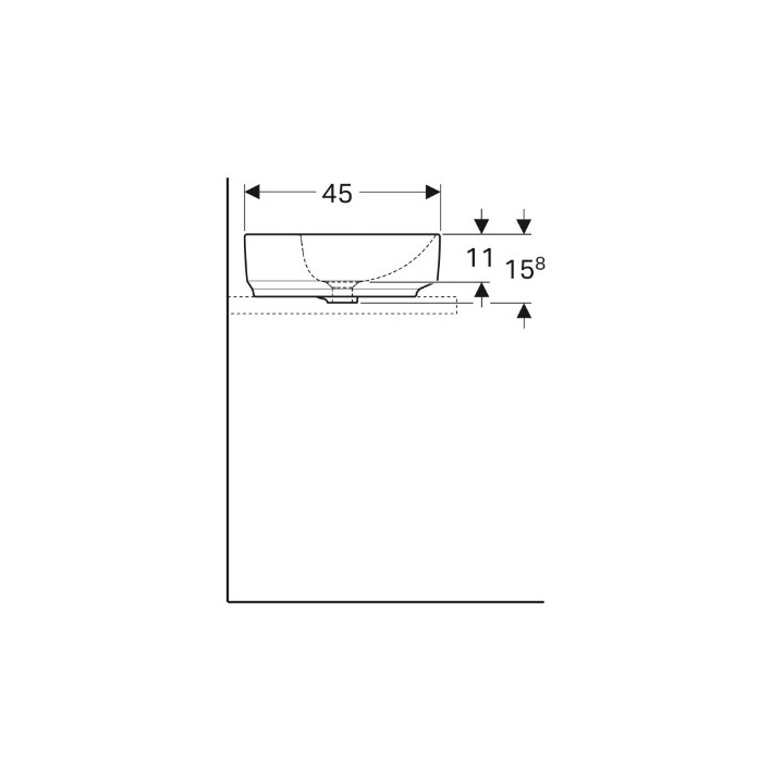 Geberit Variform Aufsatzwaschtisch, rechteckig, B60cm, H15.8cm, T45cm, z Überlauf, mit Hahnloch