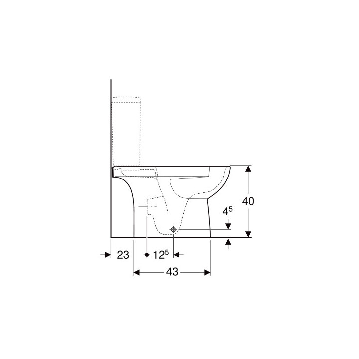 Geberit Selnova Stehend Becken WC do spłuczki nasadzanej, Tiefspül-, B35.5cm, H40cm, T66cm, częściowo ukryte mocowania, Abfluss 