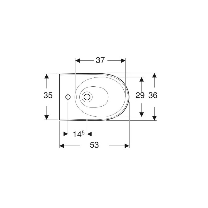 Geberit Selnova Bidet hängend, B36cm, H26cm, T53cm, ukryte mocowania, z Überlauf, mit Hahnloch