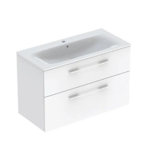 Geberit Selnova Square Set szafki pod umywalkę, z dwojgiem Tür, B100cm, H65.2cm, T50.2cm, Walnuss hickory jasny, z umywalką mebl