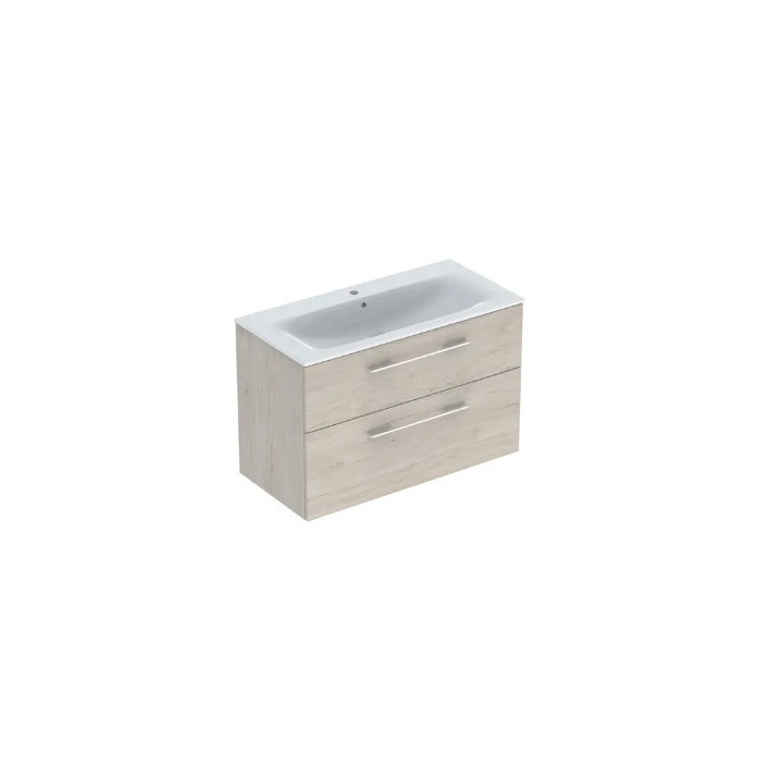 Geberit Selnova Square Set szafki pod umywalkę, z dwiema szufladami, B100cm, H65.2cm, T50.2cm, Walnuss hickory, z umywalką meblo