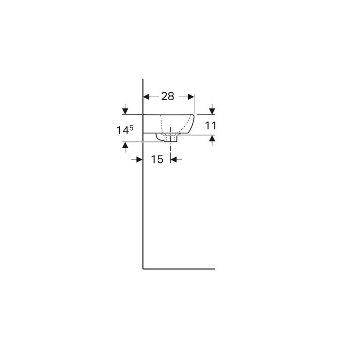 Geberit Selnova Square Waschtisch kompaktowa, B36cm, H14.5cm, T28cm, z Überlauf, mit Hahnloch