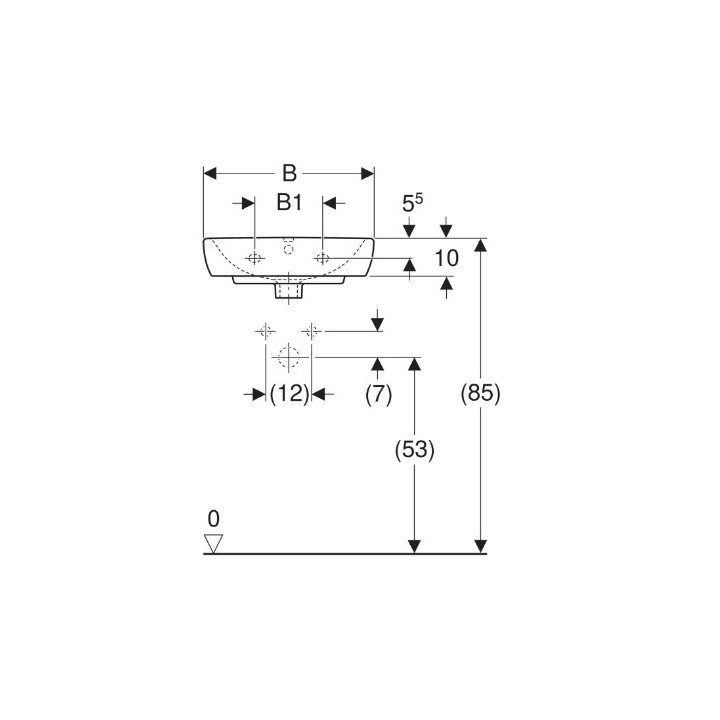 Geberit Selnova Square Waschtisch kompaktowa, B36cm, H14.5cm, T28cm, z Überlauf, mit Hahnloch