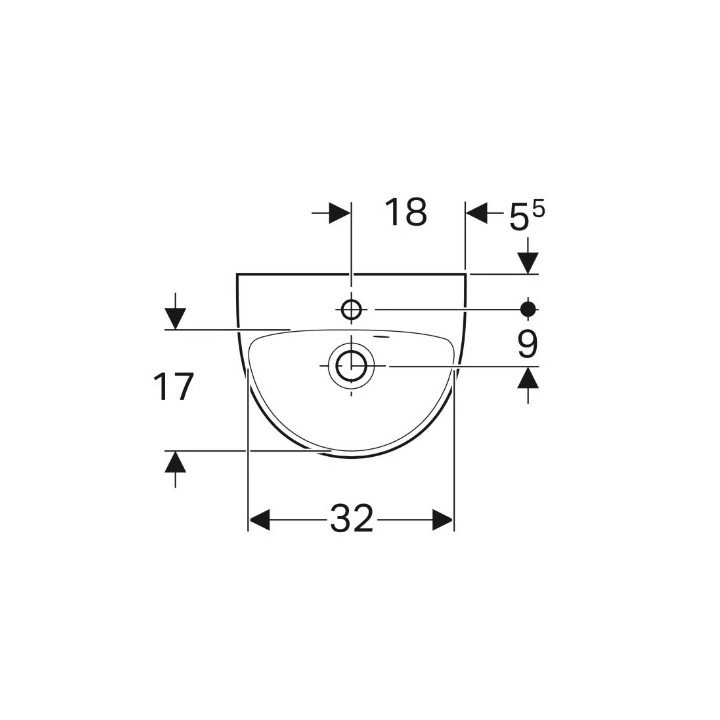 Geberit Selnova Waschtisch kompaktowa, B36cm, H15cm, T29cm, z Überlauf, mit Hahnloch