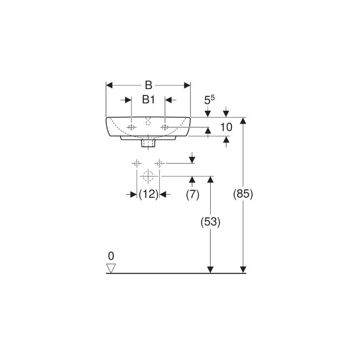 Geberit Selnova Square Waschtisch kompaktowa, B50cm, H17cm, T42cm, z Überlauf, mit Hahnloch