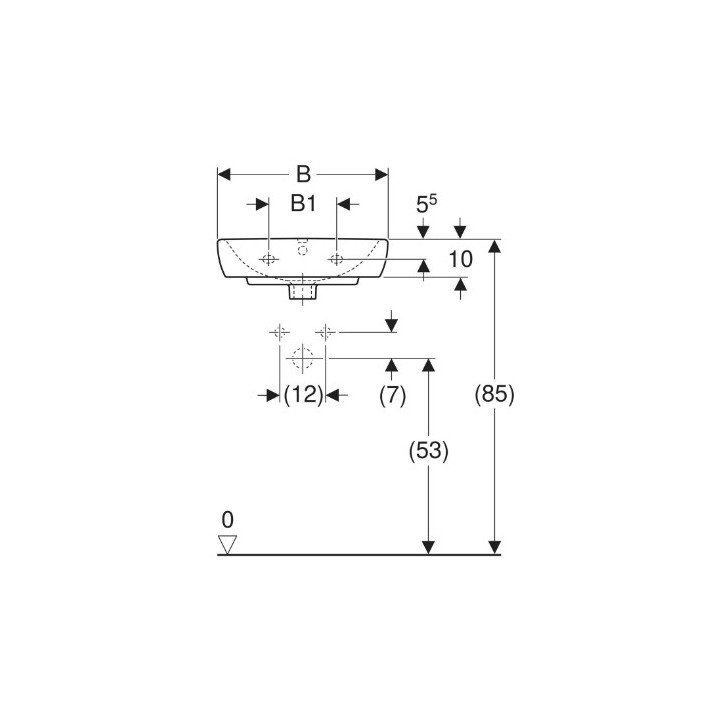Geberit Selnova Square Waschtisch kompaktowa, B50cm, H17cm, T42cm, z Überlauf, mit Hahnloch