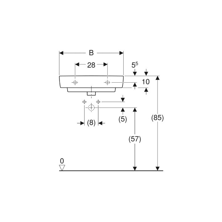 Geberit Selnova Compact Waschtisch, B65cm, H17.5cm, T40cm, z Überlauf, mit Hahnloch
