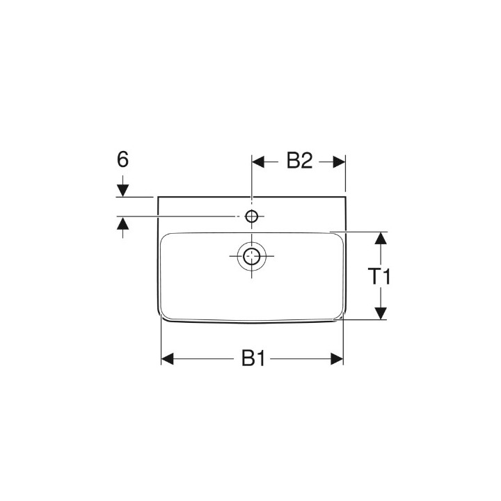 Geberit Selnova Compact Waschtisch, B65cm, H17.5cm, T40cm, ohne Überlauf, mit Hahnloch