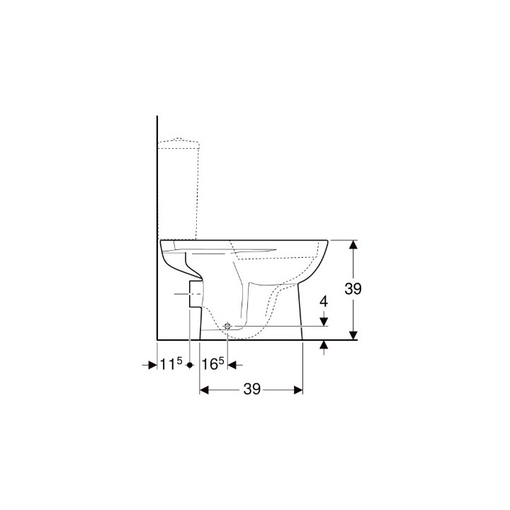 Geberit Selnova Stehend Becken WC do spłuczki nasadzanej, Tiefspül-, B36cm, H39cm, T67cm, Abfluss poziomy