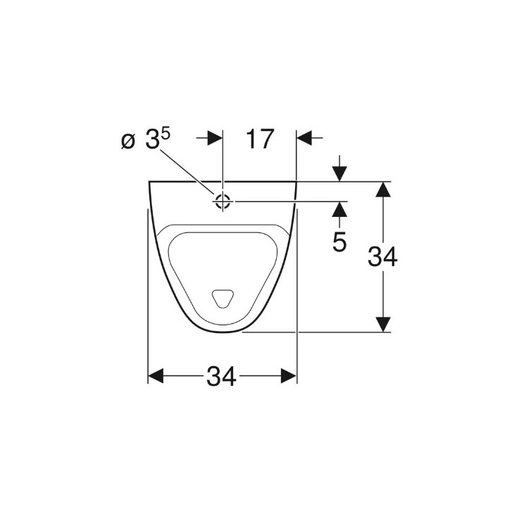 Geberit Alivio Urinal, B34cm, H57cm, T34cm, dopływ u góry, Abfluss do tyłu lub w dół