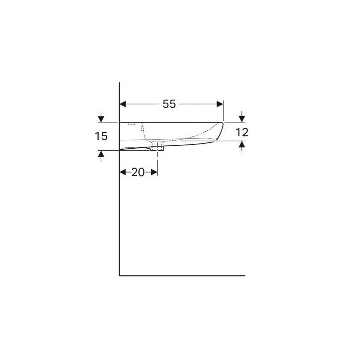 Geberit Selnova Comfort Waschtisch, 60x15x55cm, ohne Überlauf, mit Hahnloch