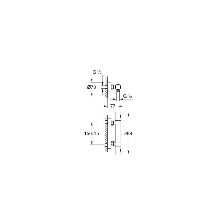 Wannenbatterie Grohe Plus, zur Wandmontage, Einhebel-, Umschalter automatyczny - rostfreier Stahl