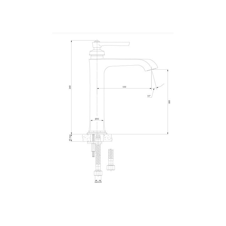 ARMANCE Waschtischarmatur hoch, 32 cm  - złota