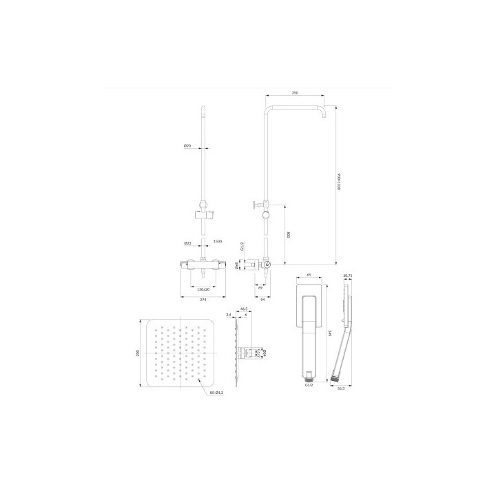 OMNIRES Y thermostatisch Duschsystem Aufputz- - Chrom