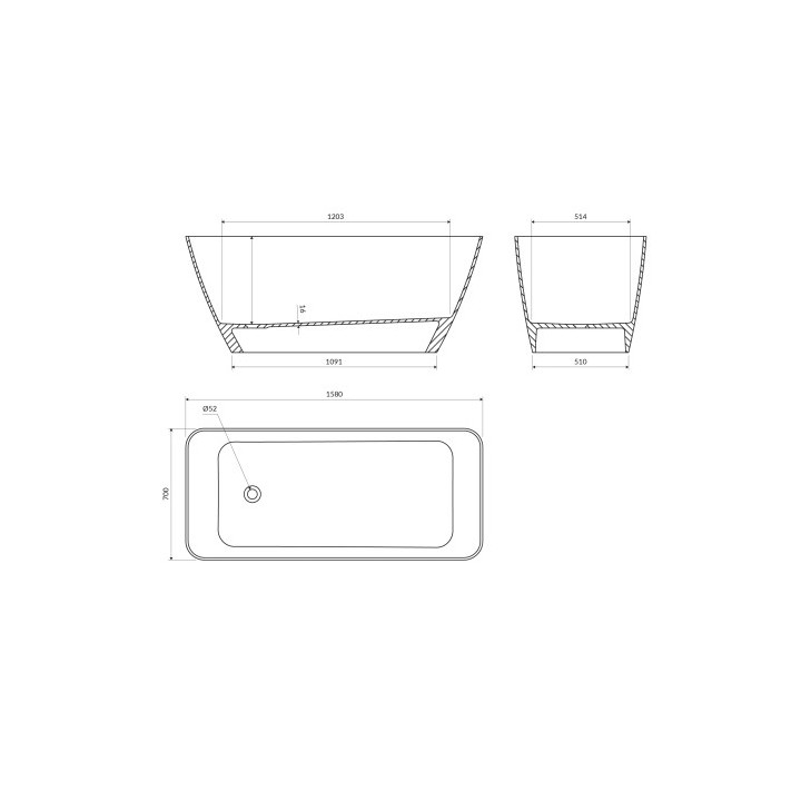 Badewanne freistehend OMNIRES PARMA M+, 159 x 71 cm - weiß / szary Glanz
