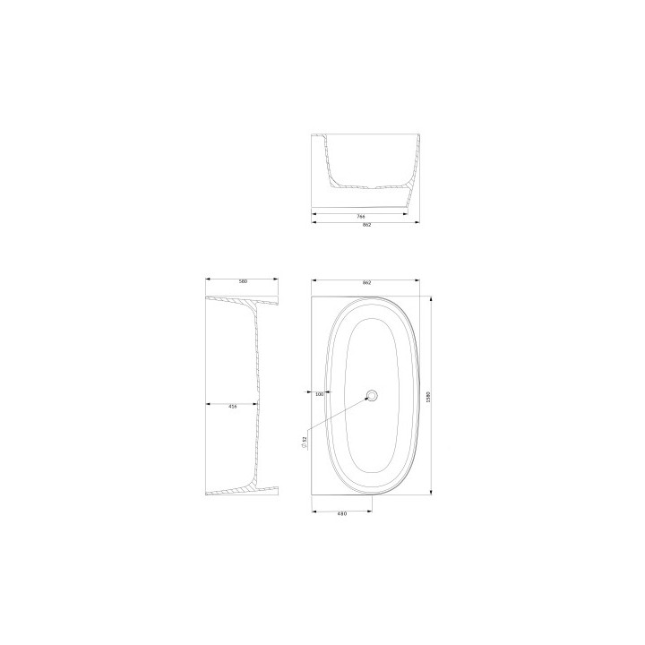  Badewanne zur Wandmontage OMNIRES VALENCIA M+, 158 x 86 cm - 