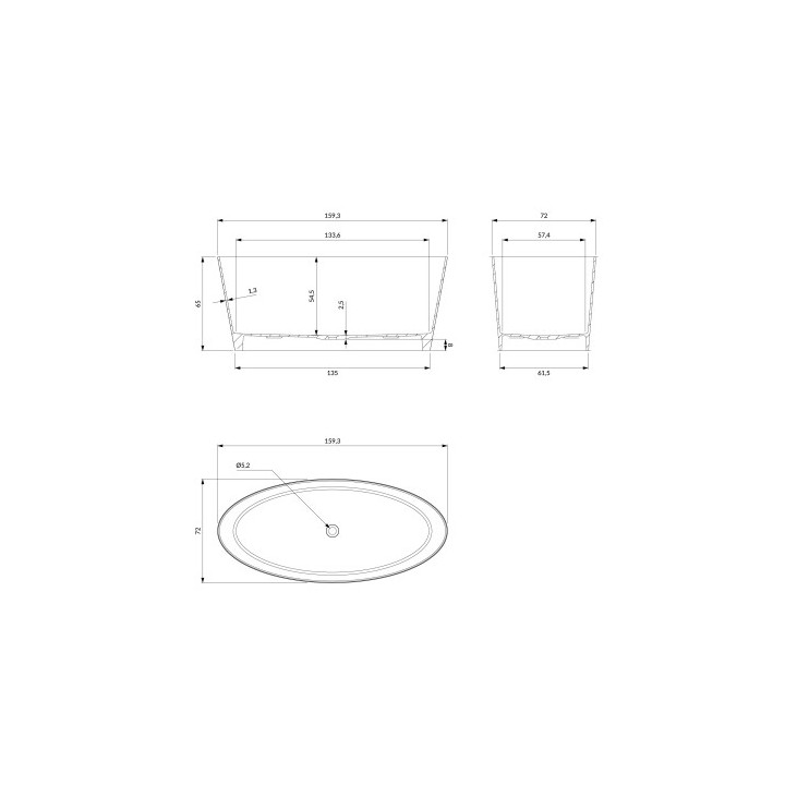  Badewanne freistehend OMNIRES ROMA M+, 159 x 72 cm - weiß Glanz 