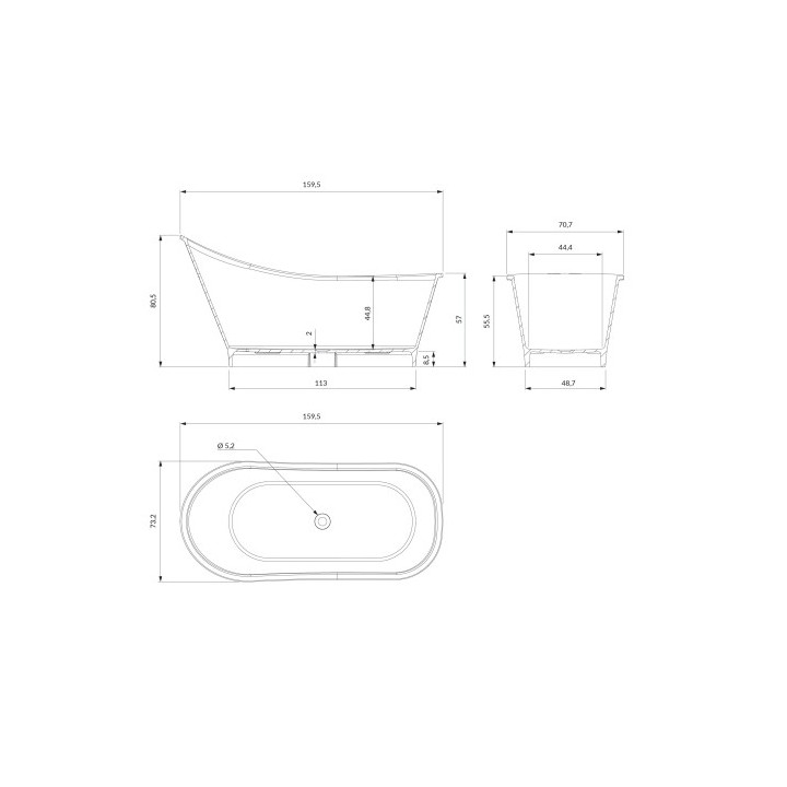 Badewanne freistehend OMNIRES VENEZIA M+ , 160 x 73 cm - weiß Glanz