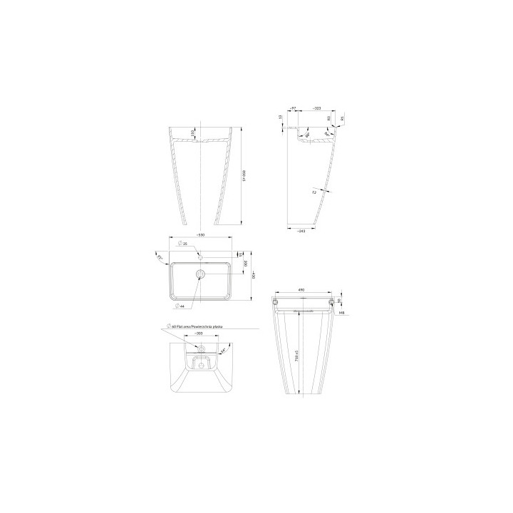 Waschtisch freistehend OMNIRES PARMA M+ , 55 x 43 cm - weiß / schwarz Glanz