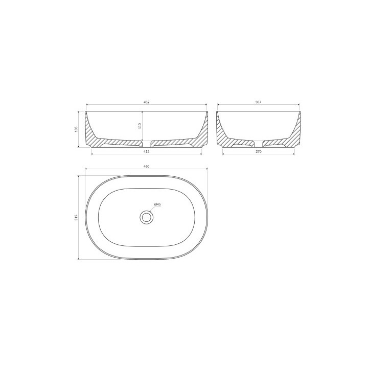 Aufsatzwaschtisch OMNIRES MESA, 53 x 32 cm - weiß Glanz