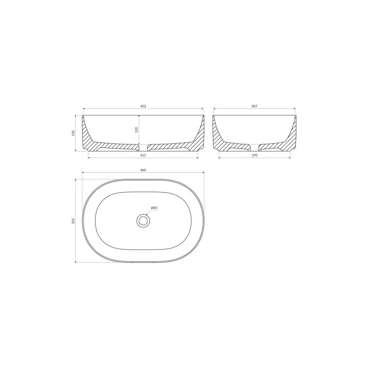 Aufsatzwaschtisch OMNIRES MESA, 46 x 31 cm - weiß matt