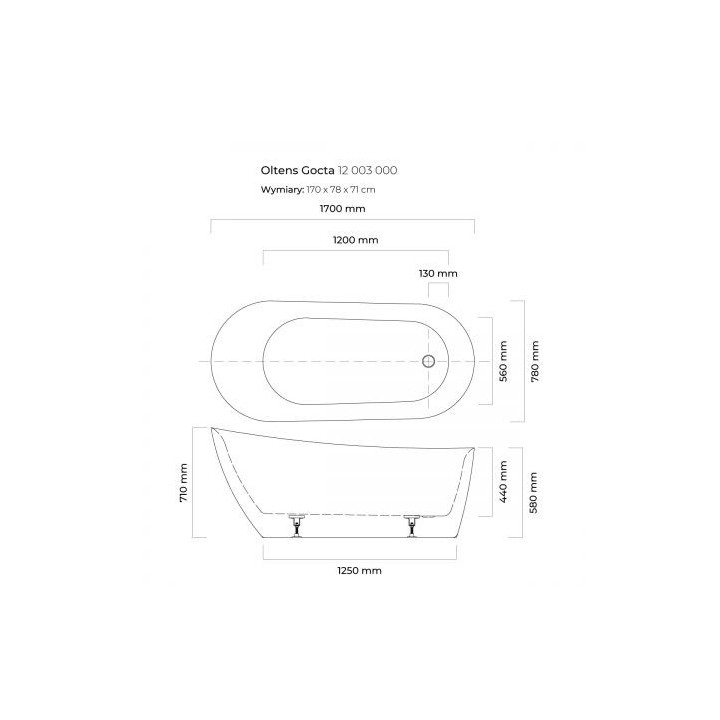 Oltens Millaa Badewanne freistehend 170x78 cm oval Acryl- - weiß