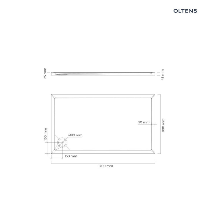 Oltens Superior Acryl-Duschwanne 120x90 cm rechteckig - weiß