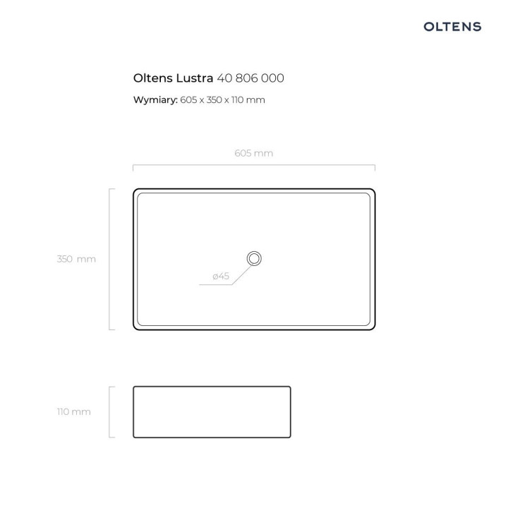 Oltens Lustra Waschtisch 60,5x35 cm Aufsatz rechteckig mit Schicht SmartClean - weiß