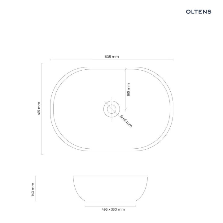 Oltens Hamnes Thin Aufsatzwaschtisch oval 60,5 x 41,5 cm weiß  mit Schicht Oltens SmartClean