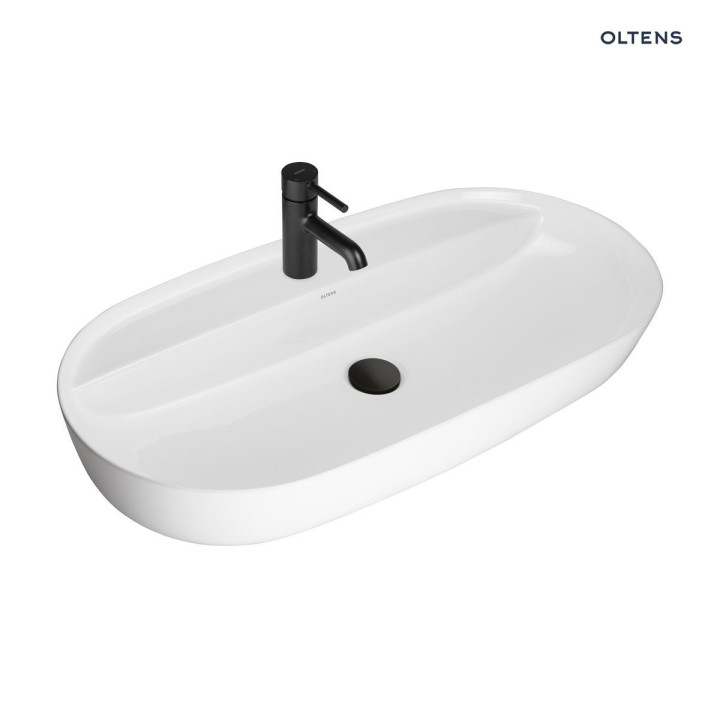 Oltens Hamnes Thin Aufsatzwaschtisch mit Hahnloch oval 80 x 40 cm - weiß
