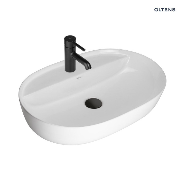 Oltens Hamnes Thin Aufsatzwaschtisch mit Hahnloch oval 62 x 42 cm weiß  mit Schicht Oltens SmartClean