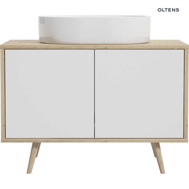 Oltens Hedvig Schrank 95 cm Unterbau- hängend weiß Glanz/Eiche nova 