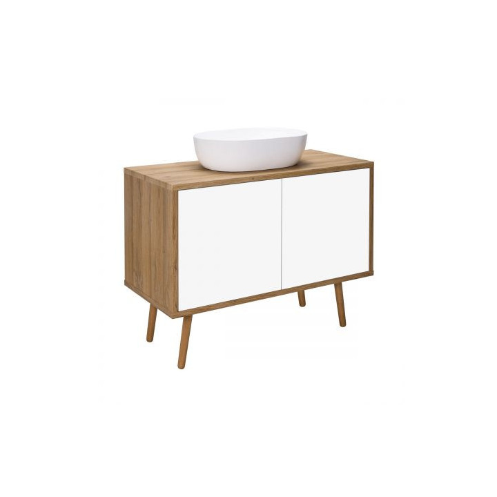 Oltens Hedvig Schrank 95 cm Unterbau- hängend weiß Glanz/Eiche natural mit Ablage