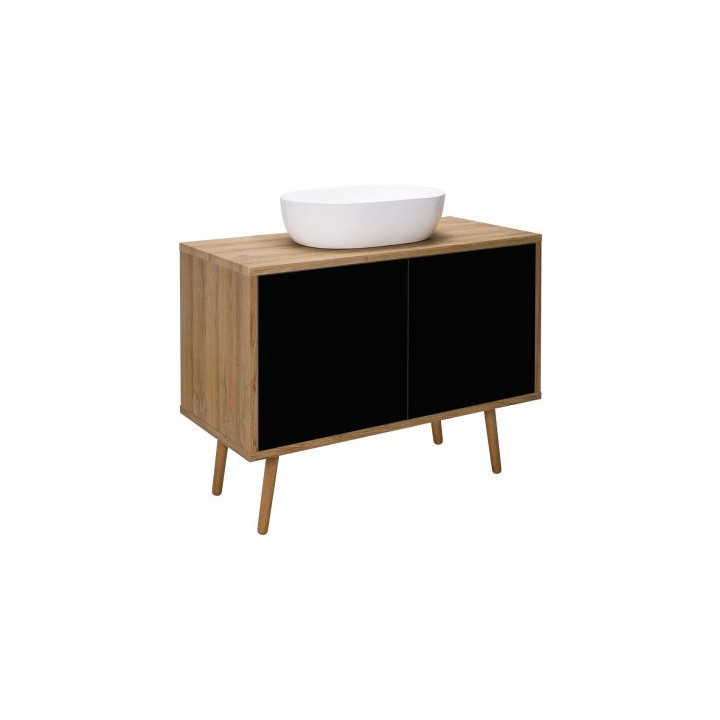 Oltens Hedvig Schrank 95 cm Unterbau- hängend schwarz matt/Eiche natural mit Ablage