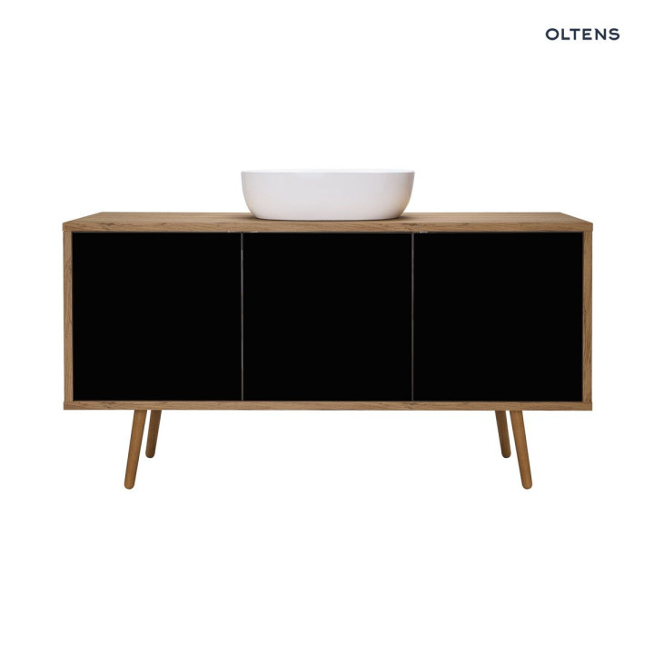 Oltens Hedvig Schrank 140 cm Unterbau- hängend schwarz matt/Eiche natural mit Ablage