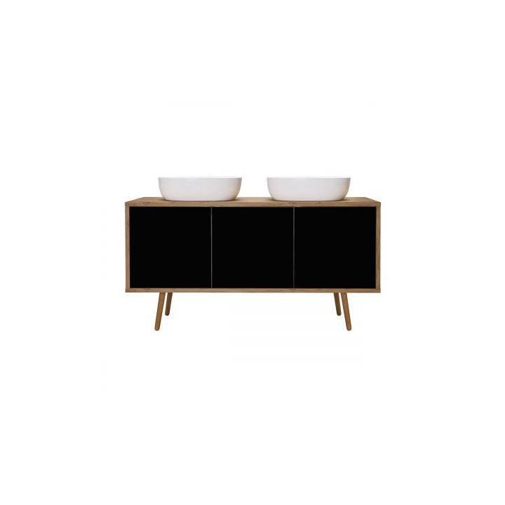 Oltens Hedvig Schrank 140 cm Unterbau- hängend schwarz matt/Eiche natural mit Ablage