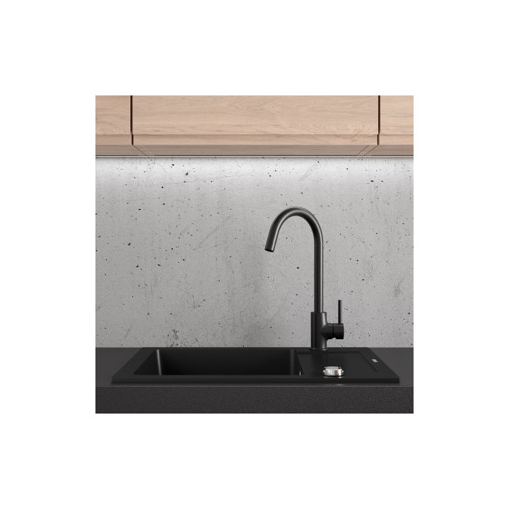 Oltens Gravan zlewozmywak granitowy 1 komorowy z krótkim ociekaczem 62x50cm - schwarz